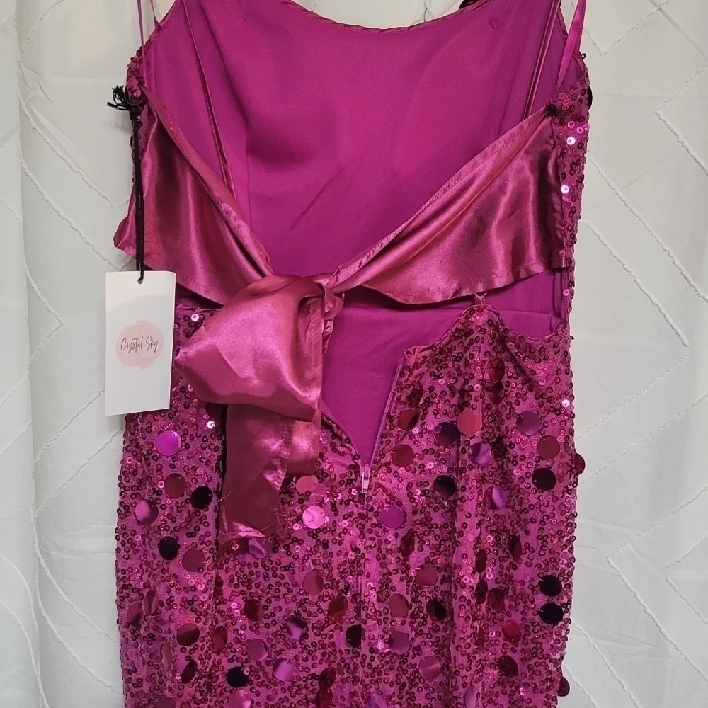 Crystal sky sequin hot pink mini dress Y2K - Picture 5 of 5